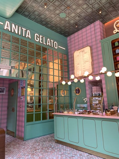 Gelato Shop, City Shoot, Nail Salon Decor, A Love So Beautiful, Bakery Design, Pink Kitchen, Aesthetic Vibes, Ice Cream Shop, Cute Aesthetic