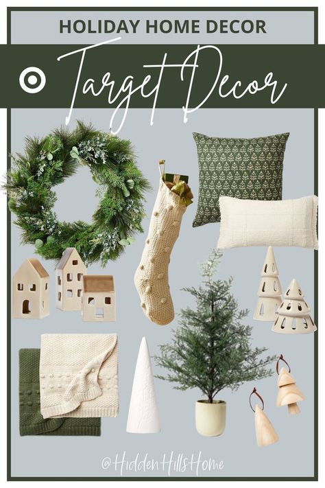 Target Christmas Decor finds Target Home Decor Christmas, Green White And Tan Christmas, Green And Ivory Christmas Decor, Green Neutral Christmas Decor, Green And Beige Christmas Decor, Green And Neutral Christmas Decor, Green And Cream Christmas Decor, Cream Christmas Decor, Sage Green Christmas Decor