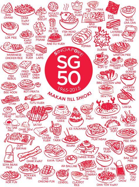 Singapore National Day, Singapore Art, Singapore Food, Customised Gifts, Asian Inspiration, Red Packet, National Day, Menu Design, Food Illustrations