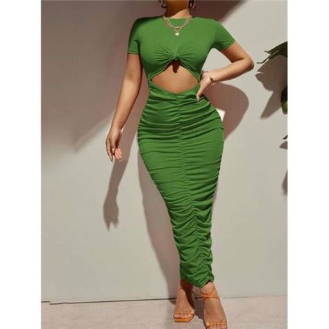 -Item Id 10459179 -Color: Green -Style: Casual -Pattern Type: Plain -Details: Ruched, Cut Out, Knot -Neckline: Round Neck -Sleeve Length: Short Sleeve -Sleeve Type: Regular Sleeve -Waist Line: Natural -Hem Shaped: Pencil -Length: Maxi -Material: Fabric -Care Instructions: Machine Wash Or Professional Dry Clean **Open To Offers!!!** **Bundle To Save More** **30% Off Bundles Of 2 Or More Items!!** ***Orders Go Out Within 5-10 Business Days!! Thank You For Your Patience!! Multiple Sizes And Colors Striped Tunic Dress, Ribbed Knit Dress, Ruched Bodycon Dress, Black Bodycon Dress, Dress Cuts, Chic Boutique, Black Border, Boutique Dresses, Green Fashion