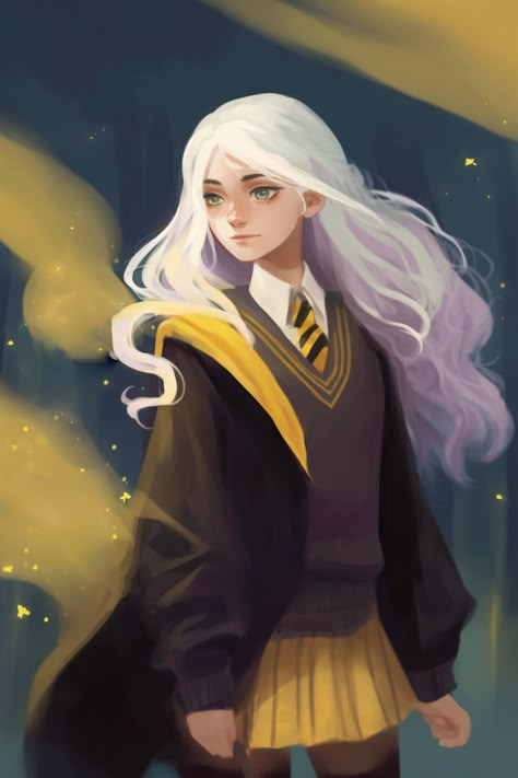 Wizarding World Oc, Hufflepuff Oc Art, Blonde Hufflepuff, Hufflepuff Uniform Female, Harry Potter Oc Hufflepuff, Harry Potter Anime Art, Harry Potter Poses, Harry Potter Hufflepuff Aesthetic, Hufflepuff Oc