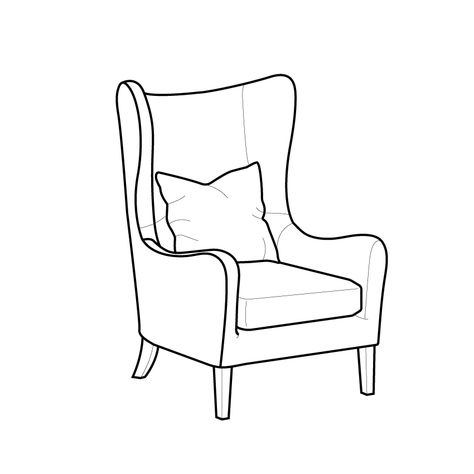 Chair Line Drawing, Chair Art Drawing, Furniture Sketches Drawings, Chair Drawing Simple, Chair Drawing Sketches, Drawing A Chair, Chair Design Drawing, Armchair Drawing, Chair Drawings