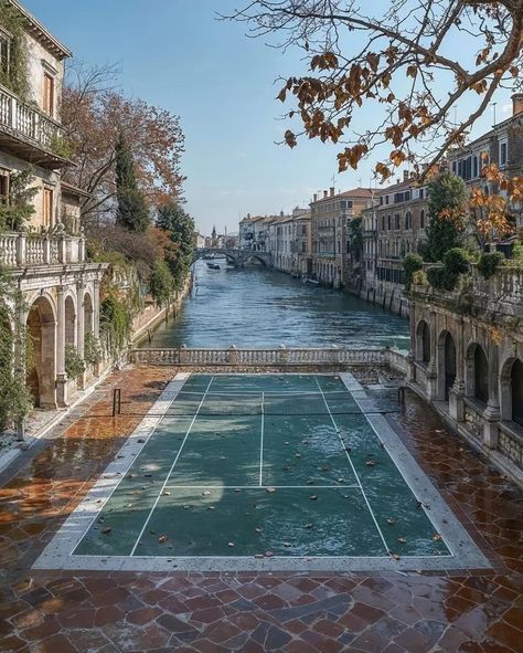 If Venice had tennis courts amongst its canals... Via @marcijusaivision Tennis Courts, Home Office Setup, Office Setup, Room Makeover Inspiration, House Goals, Instagram Inspo, Book Nooks, Travel Inspo, Dream Homes