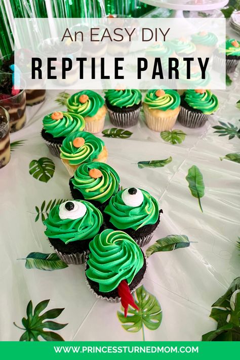 A Reptile Bananza Birthday Party Reptile Themed Food, Snake Birthday Party Decorations, Reptile Party Ideas, Reptile Activities, Snake Birthday Party, Reptile Birthday Party, Watermelon Turtle, Snake Birthday, Reptile Party