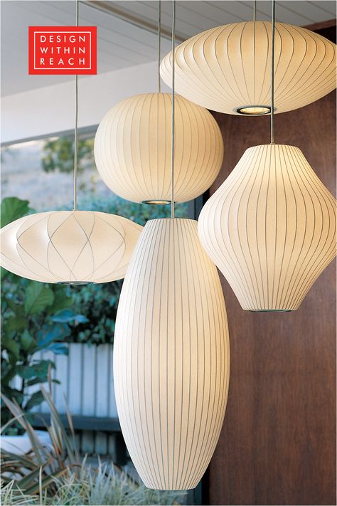 The Design Within Reach modern lighting sets will keep your holiday gatherings intimate and bright. Nelson Bubble, Pendant Lamp Dining, Fabric Chandelier, Bubble Lamp, Design Japonais, White Lanterns, Staircase Lighting, Hanging Pendant Lamp, Hanging Pendant Light