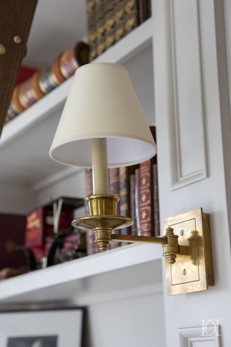 Deborah Leamann Interior | 1744 Homestead House Library Sconces Bookshelves, Bookcase Lights, Bookshelf Light, Library Loft, Library Nook, Library Fireplace, Bookshelf Lighting, Record Room, Bookcase Lighting