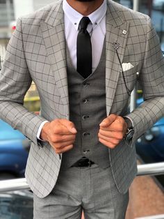 Checked Suits Men, Groom Suit Vintage, Gray Plaid Suit, Masc Fits, Wedding Suits Men Blue, Grey Check Suit, My Future Husband, Stylish Mens Suits, To My Future Husband