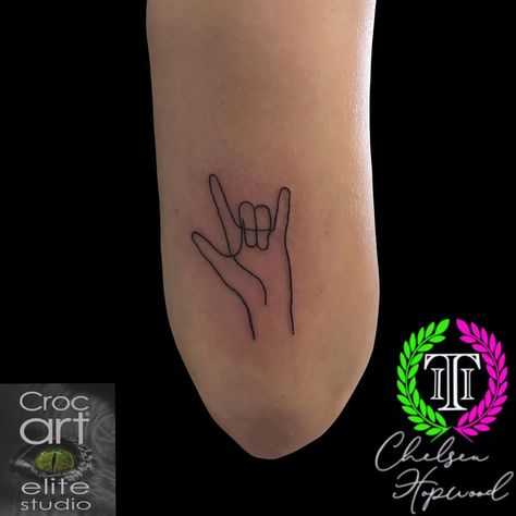 Asl I Love You Tattoo With Flowers, I Love You Asl Tattoo Fine Line, I Love You Sign Language Tattoo Simple, I Love You Sign Tattoo, I Love You Hand Sign Tattoo, Asl I Love You Tattoo, Love Sign Tattoo, I Love You Sign Language Tattoo, Asl Tattoo