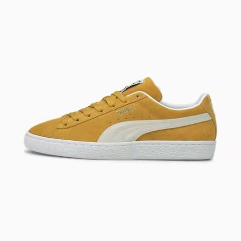 Suede Classic XXI Sneakers, Honey Mustard-Puma White, extralarge Puma Women Shoes, Motorsport Shoes, Training Basketball, Pink Pumas, Spring Sneakers, White Puma, Puma White, Sneakers Puma, Black Puma