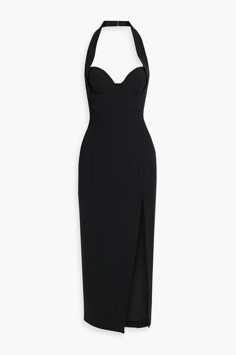 Nabin woven halterneck midi dress | The Outnet (US and CA) Black Halter Midi Dress, Long Skirt Looks, Black Halter Dress, Loungewear Luxury, Dress For Woman, Halter Midi Dress, Wardrobe Outfits, Maxi Dress Wedding, Black Halter