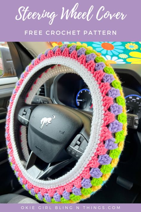 Crochet Car Steering Wheel Cover Free Pattern, Crochet Patterns For Car, Fast Easy Crochet Projects Christmas Gifts, Crochet Rearview Mirror Decoration Free Pattern, Wheel Cover Crochet Pattern, Steering Wheel Cover Crochet Pattern, Crochet Gifts For Grandma, Things To Do With Yarn, Crochet Items To Sell