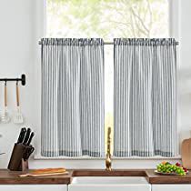 Check this out! Boho Kitchen Curtains, Linen Cafe Curtains, Farmhouse Curtain Rods, Half Window Curtains, Rustic Curtain Rods, Striped Kitchen, Cafe Curtain Rods, Curtains For Bathroom, Bathroom Window Curtains