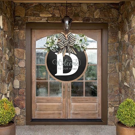 Amazon.com: Last Name Wreaths for Front Door 2024 Year Round Front Door Wreath Front Porch Decoration 26 Letter Welcome Sign with Eucalyptus Garland and Bow Spring Wreaths for Front Door Outside Hanger (L) : Home & Kitchen Welcome Front Door Decor, Hand Painted Door Signs, Welcome Signs For Front Door, Round Porch, Farmhouse Front Porch Decorating, Window Farmhouse, Door Bows, Round Front Door, Boxwood Wreaths