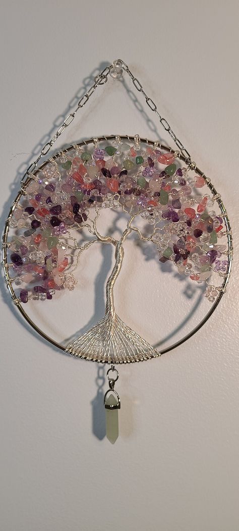 Wire Tree Pendant, How To Make Tree Of Life Wire Wrap, Wire Dreamcatcher, Crystal Placement, Wicca Crystals, Tree Of Life Suncatcher, Tree Of Life Crafts, Crystal Illustration, Tree Of Life Pattern