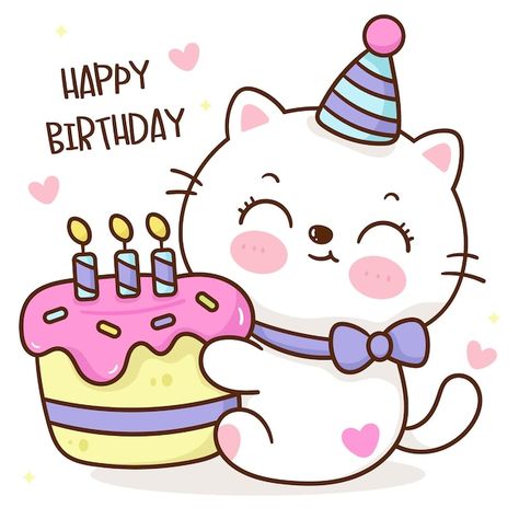 Happy Birthday Drawings, Simple Cat Drawing, Flower Pattern Drawing, Cake Drawing, Holiday Activities For Kids, Doodle Background, Birthday Cartoon, Cat Hug, Cute Happy Birthday