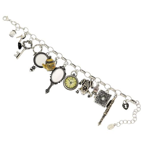 PRICES MAY VARY. Fashion jewelry: Fabulous 13pcs Charms Bracelet,Pearl,High heels,skeleton key,wedding ring,magic mirror,tea pot,Clock,Frog Prince,Queen chair,bible,Pen,love lock.Perfect Wedding Festival Accessories,Trendy and Unique design makes it outstanding!It is the perfect addition to your coastal wardrobe. A great holiday gift she'll wear year around. Material and Size : Bracelet is made of high quality alloy, With vacuum plating on the surface,Lead and Nickel Free,Chain Length:7.1+2.4in. Steampunk Clothing, Frog Mirror, Fairytale Bracelet, Mirror Clock, Moon Face, Festival Accessories, Dope Jewelry, Cuff Bangle Bracelet, Lucky Charms