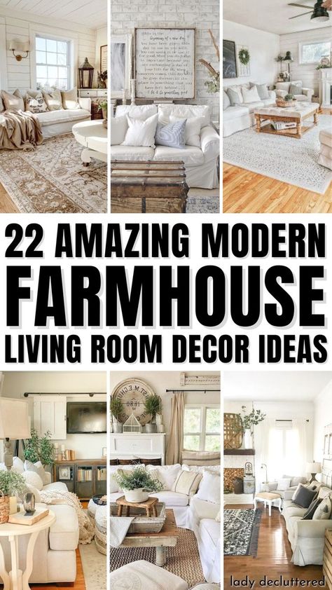 22 Amazing Modern Farmhouse Living Room Decor Ideas Salons Cottage, Farmhouse Living Rooms, Cozy Farmhouse Living Room, Farmhouse Family Rooms, Simple Decorating, Rustic Farmhouse Living Room, Modern Farmhouse Living, Living Simply, Decor Shopping