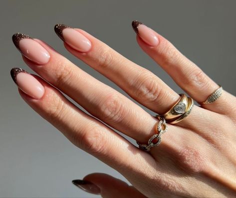 Glitter French Tips, November Nails, Elegant Nail Designs, Basic Nails, French Nail Designs, Brown Nails, Autumn Nails, French Tip Nails, French Manicure