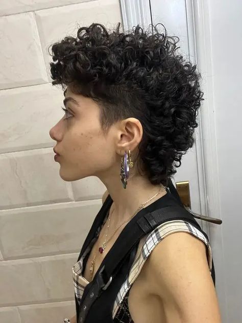 Curly Mullet: 25 Cute Inspos for Your Next Haircut – Svelte Magazine Side Shaved Hairstyles Short Curly, Mullet Haircut Woman Curly, Curly Shaved Mullet, Curly Mullet With Undercut, Short Mullet Hairstyle Black Women, Curly Mullhawk, Short Curly Haircuts Shaved Sides, Short Curly Hairstyles Shaved Sides, Curly Hair Mullet Shaved Sides