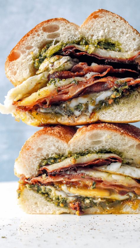 Breakfast Ideas Savoury, Brunch Ideas Restaurant, Panzanella Sandwich, Fried Grouper, Grouper Sandwich, Summer Comfort Food, Mortadella Sandwich, Eggs Sandwich, Italian Brunch