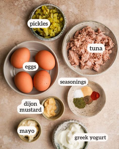 This Tuna and Egg Salad makes the perfect high protein lunch. Use it as a dip for vegetables or crackers, or add it to a sandwich. Tuna Sandwich With Egg, Tuna Egg Sandwich, Egg Tuna Salad, High Protein Egg Salad, Tuna And Egg Salad, Dip For Vegetables, Tuna Egg Salad, High Protein Lunch, Egg Lunch