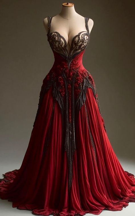 Red Victorian Dress, Ya Nabi, Strange Dream, Vampire Dress, Dress Reference, Dreamy Gowns, Dnd Inspiration, Fantasy Clothes, Fantasy Dresses