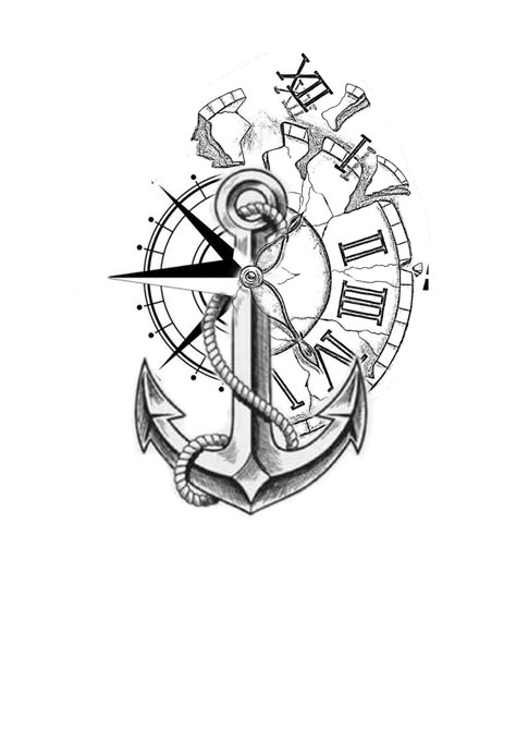 Ship Wheel Tattoo Women, Nautical Hand Tattoos For Women, Anchor Clock Tattoo, Clock Compass Tattoo Design, Compass Clock Tattoo Design, Compass Anchor Tattoo Design, Anchor Compass Tattoo, Gear Tattoo, Full Hand Tattoo