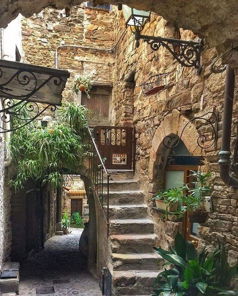 Medieval village in Liguria, Italy ! Vila Medieval, Pictures Animals, Liguria Italy, Stone Stairs, Medieval Village, Beautiful Streets, Beaux Villages, No Credit, Stone Houses