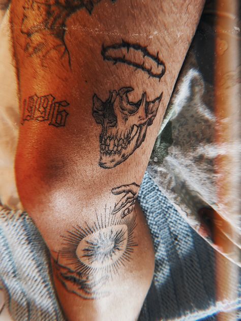 Tatts Flame Wrist Tattoo Men, Ditch Tattoos Men, Should Tattoo Men, Above The Knee Tattoo Men Ideas, Leg Sticker Tattoo Sleeve, Be Not Afraid Tattoo, Coverup Tattoo Ideas Men, Men Fine Line Tattoo, Small Filler Tattoo Ideas Men