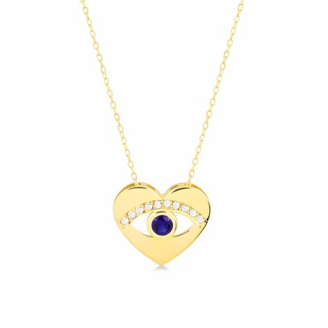 PRICES MAY VARY. INSPIRATION: A shiny 14k gold protection full of love for you and your loved ones. Ward off the bad energy around you with an elegant evil eye necklace. MATERIAL: Handcrafted with the highest quality US-sourced real gold, diamond and sapphire. (H Color, SI clarity) 14k solid gold is nickel-free, allergy-free, and lead-free. Real gold is a perfect choice that doesn’t oxidize, discolor or lose its shine. AUTHENTICITY CERTIFICATE: Made from 100% real gold and diamond with world-cla Heart Evil Eye, Eye Pendant Necklace, Gold Jewelry Gift, Evil Eye Necklace Gold, Real Gold Jewelry, Evil Eye Earrings, Solid Gold Chains, Eye Pendant, Eye Earrings