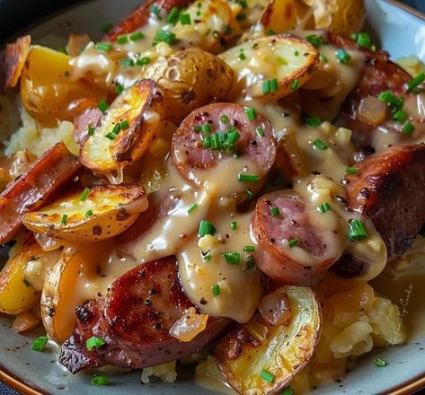 Cheesy Ranch Potatoes & Smoked Sausage – Clever Journeys Potatoes And Smoked Sausage, Smoked Sausage Casserole, Cheesy Ranch Potatoes, Sausage And Potatoes, Sausage Ingredients, Cheesy Ranch, Smoked Sausage Recipes, Ranch Potatoes, Sausage Dishes