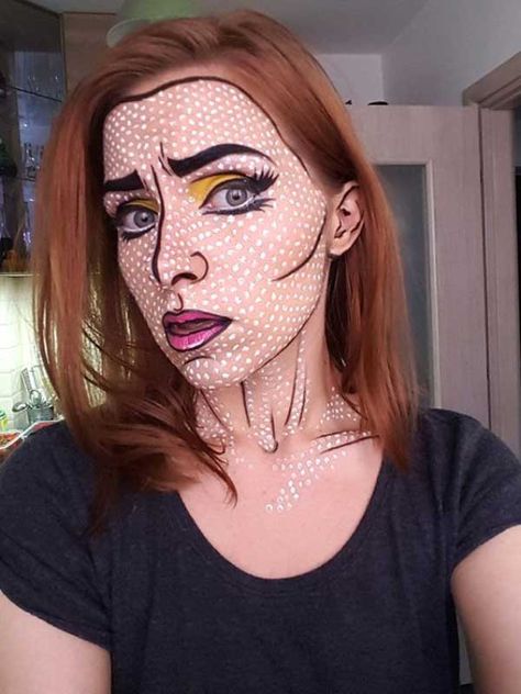 Makeup Explained, Comic Book Halloween, Comic Book Makeup, Comic Makeup, Pop Art Costume, Comic Book Pop Art, Cartoon Makeup, Pop Art Makeup, Halloween Makeup Diy