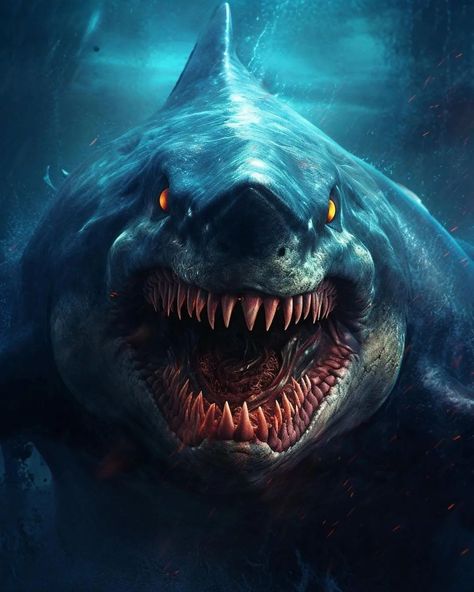 Scary Sea Creatures, Scary Ocean, The Meg, Sea Creatures Art, King Shark, Monster Artwork, Shark Bait, Bull Shark, Shark Art