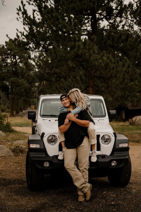 Adventure Engagement Photos With a Jeep | Playful Engagement Photos | Colorado Elopement Photographer | This couple had the most playful Colorado engagement pictures with some casual engagement outfit ideas! Find adventure couple engagement, colorado engagement photo locations, outdoor engagement photo poses and playful couples photography. Book Mataya for your playful engagement session or adventure elopement at matayabuck.com! Jeep Wrangler Couple Photoshoot, Jeep Wrangler Photoshoot Ideas, Fall Jeep Photoshoot, Couple Jeep Photoshoot, Truck Poses Photo Ideas, Couples Truck Pictures, Couple Photos With Car, Jeep Wrangler Couple, Jeep Couple Pictures