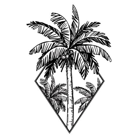 Palm Size Tattoos, Beachy Tattoos, Tree Tattoo Men, Tropical Tattoo, Tiki Tattoo, Surf Tattoo, Palm Tattoos, Trippy Designs, Muster Tattoos