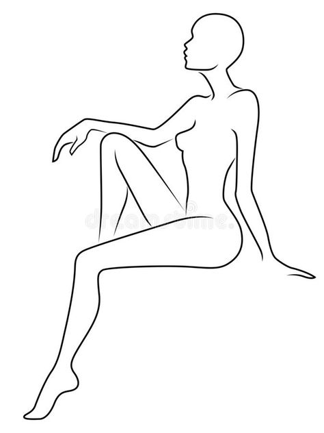 Women Sitting Drawing, Women’s Body Outline Drawing, Body Outline Drawing Fashion Design, Lady Sitting Pose Drawing, Woman Sitting Pose Reference Drawing, Sitting Woman Drawing, Woman Sitting Drawing, Women Body Outline Drawing, Sitting Side View