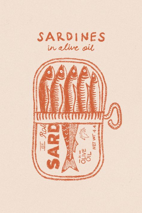 Sardines Tin Print, Retro  Sardine Poster, Sardine Fish Art, Seafood Print, Vintage Kitchen Poster - #logo #logodesign #elegantlogo Sardine Fish, Kitchen Walls, Poster High Quality, The Perfect Kitchen, Fish Illustration, Tin Art, Kitchen Posters, Creating A Business, Fish Print