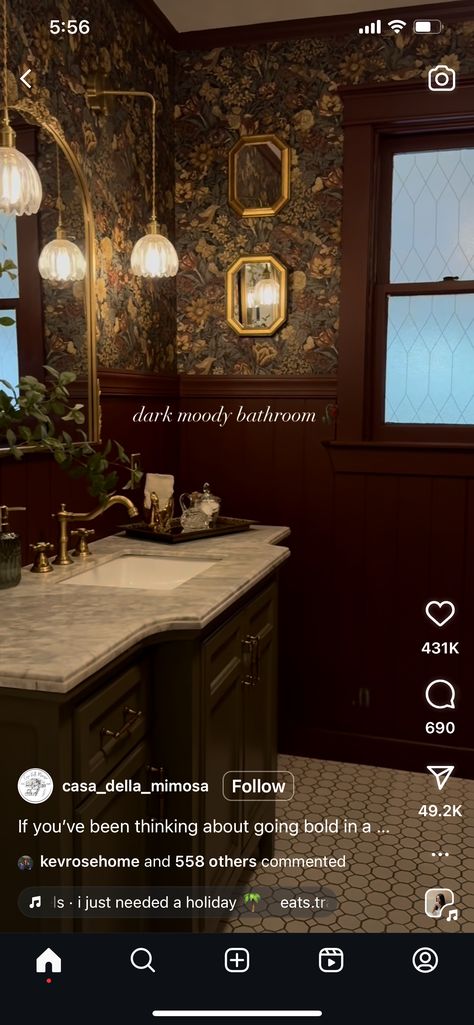 Maroon Bathroom, Cottage Core Bathroom, Morton Homes, Maroon Walls, Colonial House Interior, Moody Bathroom, Moody Home Decor, Welcome To My House, Building Plans House