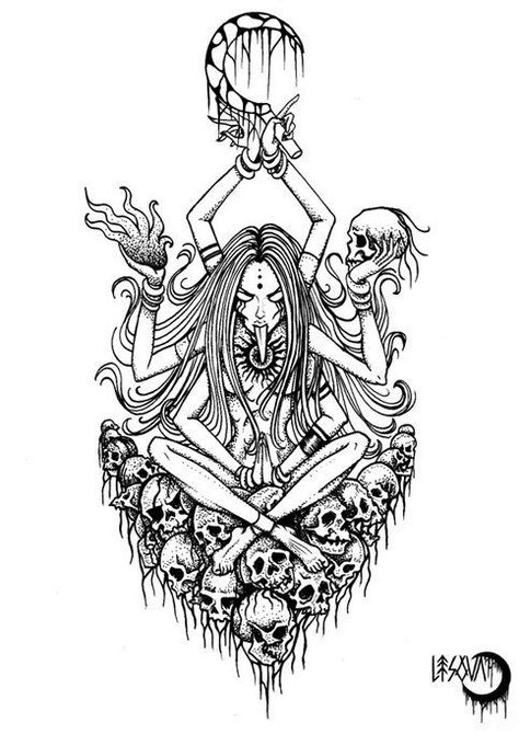 Kali Illustration, Kali Tattoo, Hindu Tattoos, Pagan Tattoo, Ma Tattoo, Hindu Tattoo, Polynesian Tattoos, Shiva Tattoo Design, God Tattoos