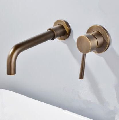 Antique Brass Concealed Installation Wall Mounted Bathroom Sink Tap T0245A Bathroom Tap Ideas, Sink Taps Bathroom, Wall Mounted Taps Bathroom, Brass Bathroom Taps, Brass Taps Bathroom, Antique Brass Tapware, Aged Brass Bathroom Fixtures, Bathroom Taps Modern, Brass Tapware Bathroom