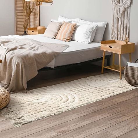 Bed Side Rug Ideas, Runner For Bedroom, Runners Bedroom, Runners On Side Of Bed, Beige Rug Bedroom, Bedroom With Runner Rug, King Size Bed With Runner Rug, Runner Rugs Hallway, Rug Runners In Bedroom