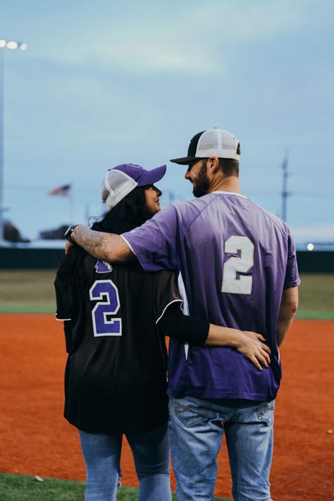 Jersey Engagement Pictures, Baseball Couple Photoshoot, Baseball Family Photoshoot, Baseball Family Pictures, Engagement Photos Baseball, Sports Engagement Photos, Baseball Engagement Photos, Baseball Engagement, Baseball Boyfriend