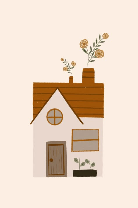 Cute House Background, Minimal House Illustration, Minimalist House Art, Cute Home Illustration, House Graphic Illustration, New Home Art, Cozy House Drawing, Simple House Illustration, Housewarming Illustration