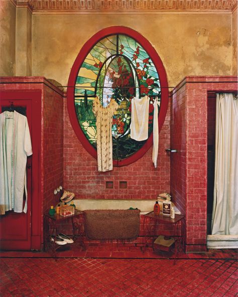 eastman, michael 'red bathroom' ||| interior ||| sotheby's n09918lot79n83en Cuban Decor, Cuban Architecture, Chateau Decor, Bathroom Red, Bohemian House, Red Stain, European Paintings, Art House, Bath House