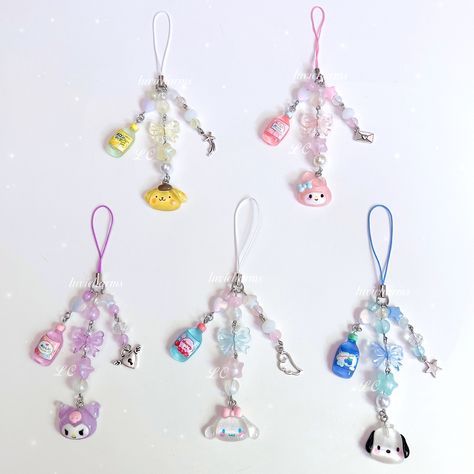 Sanrio Phone Charm, Cinnamoroll Jewelry, Sanrio Beads, Infp Istp, Keychain Inspiration, Sanrio Charms, Sanrio Phone, Sanrio Keychain, Beaded Charms