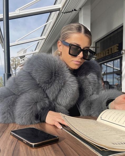 Grey Fur Coat Outfit, Grey Fur Jacket, Fur Jacket Outfit, Puffer Jacket Fur Hood, Girls Fur Coat, Puffer Jacket With Fur, Fur Coat Outfit, Grey Fur Coat, Fabulous Fox