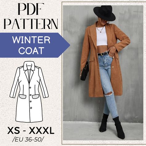 Sewing PATTERN Women Basic Coat, Women clothes patterns pdf, Pack Size XS to 2XL, PDF,  Digital, Instant Download, A4 Printable by SewingCraftPatterns on Etsy Winter Clothes Patterns, Wool Coat Pattern, Sewing Craft Patterns, Winter Coat Pattern, Sewing Pattern Women, Poncho Pattern Sewing, Wedding Dress Sewing Patterns, Basic Coat, Women Sewing