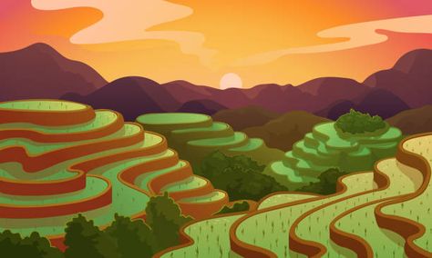 Filipino Food Illustrations, Royalty-Free Vector Graphics & Clip Art - iStock Rice Terraces Philippines Drawing, Rice Terraces Painting, Banaue Rice Terraces Drawing, Philippines Landscape, Nemanja Vidić, Vector Landscape, Landscape Vector, Chinese Rice, Filipino Art