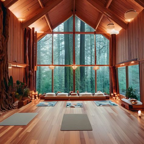 Rustic Yoga Studio, Retreat Space Ideas, Green Meditation Room, Greenhouse Yoga Studio, Holistic Wellness Center Design, Cozy Yoga Studio, Yoga Sunroom, Retreat Center Design, Yoga Retreat Aesthetic