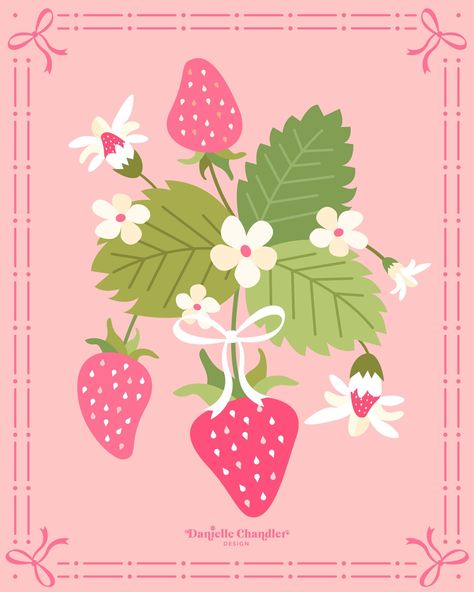 Cottagecore strawberries 🍓🎀 Strawberry Art, Witchy Wallpaper, Fruit Illustration, Phone Wallpaper Design, Utila, Art Et Illustration, Heart Wallpaper, Iphone App, Nature Illustration